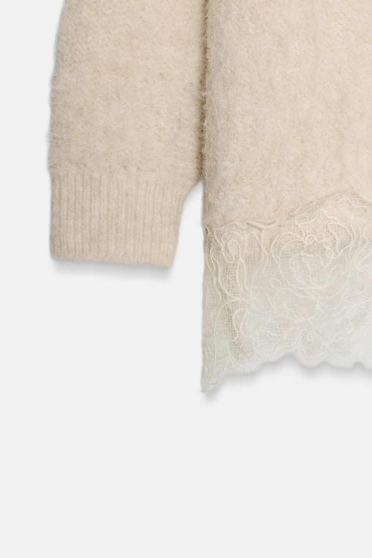 Трикотажный свитер с кружевом