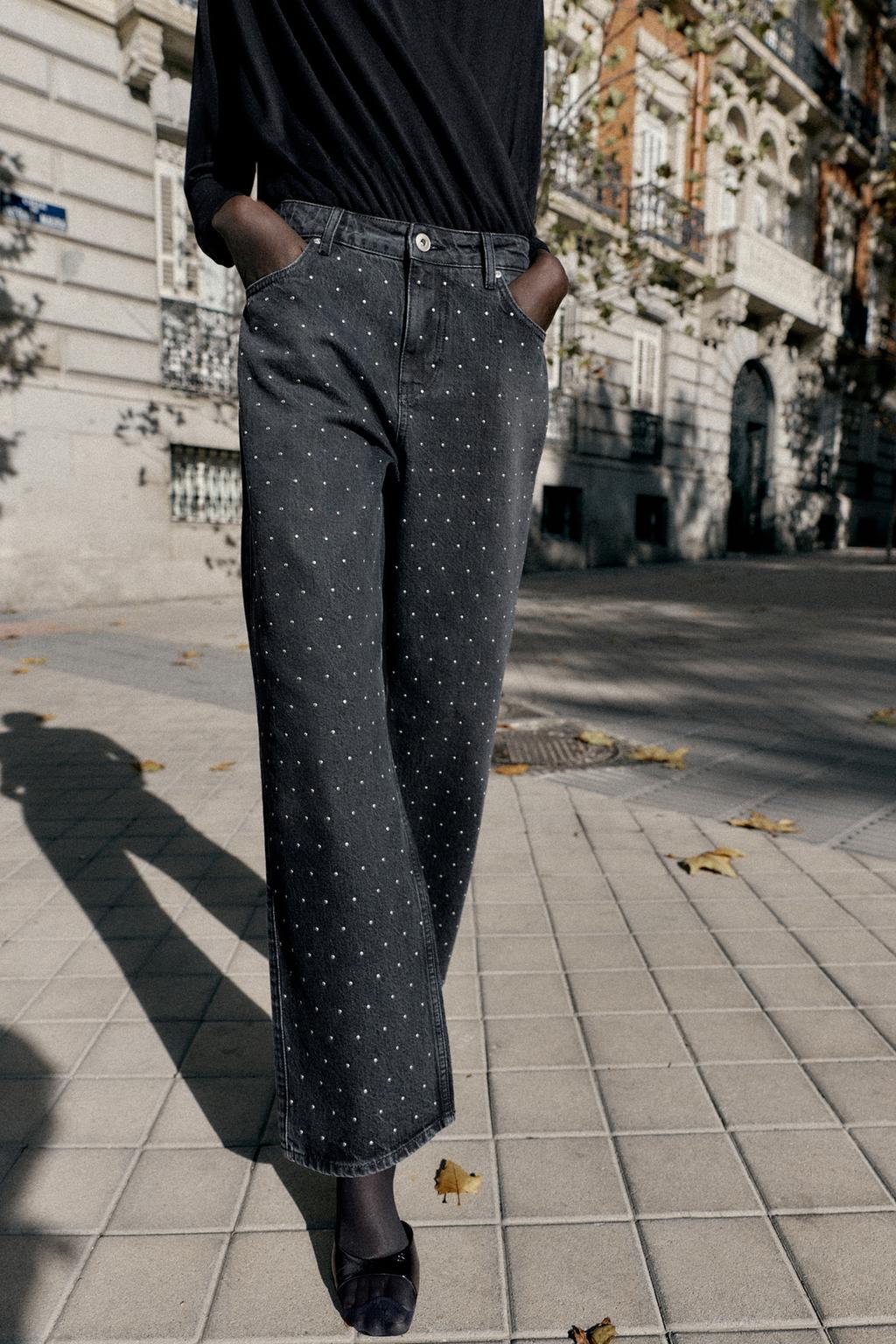 ДЖИНСЫ Z1975 СВОБОДНОГО ПРЯМОГО КРОЯ С ВЫСОКОЙ ПОСАДКОЙ И БЛЕСТКАМИ