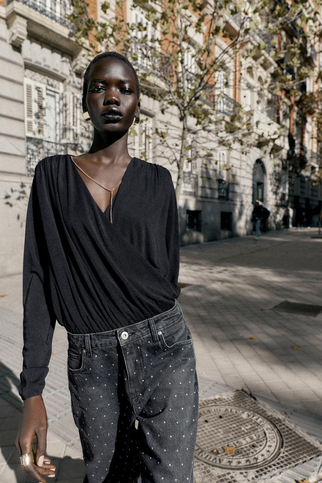 ДЖИНСЫ Z1975 СВОБОДНОГО ПРЯМОГО КРОЯ С ВЫСОКОЙ ПОСАДКОЙ И БЛЕСТКАМИ