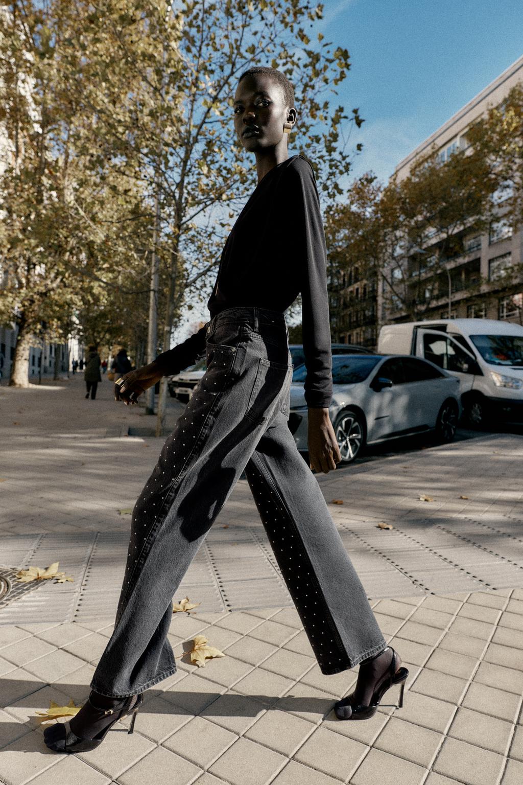 ДЖИНСЫ Z1975 СВОБОДНОГО ПРЯМОГО КРОЯ С ВЫСОКОЙ ПОСАДКОЙ И БЛЕСТКАМИ