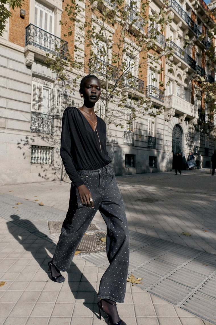 Джинсы loose straight с высокой талией и блестками z1975