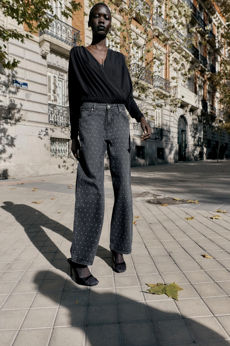 Джинсы loose straight с высокой талией и блестками z1975