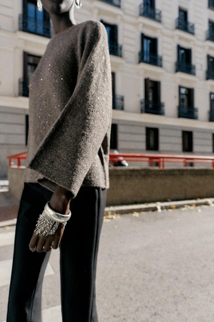 Вязаный свитер с пайетками- Заказать в России