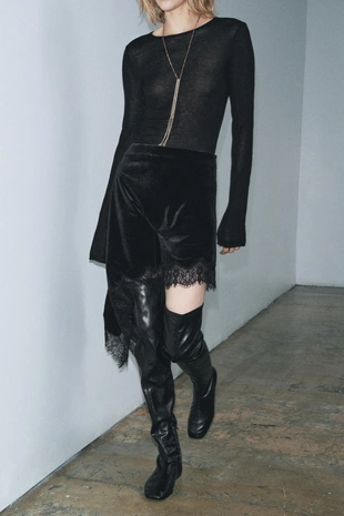 Бархатная юбка асимметричного кроя с кружевом — ZW COLLECTION- Заказать в России