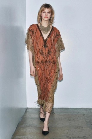 Комбинированное платье из бархата с пайетками и бусинами LIMITED EDITION- Заказать в России