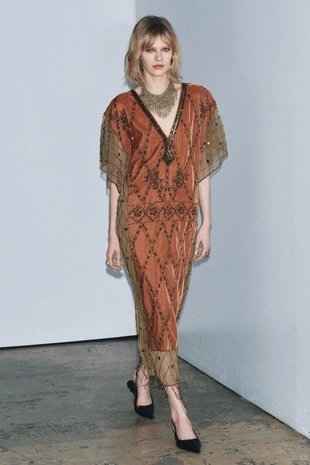 Комбинированное платье из бархата с пайетками и бусинами LIMITED EDITION- Заказать в России