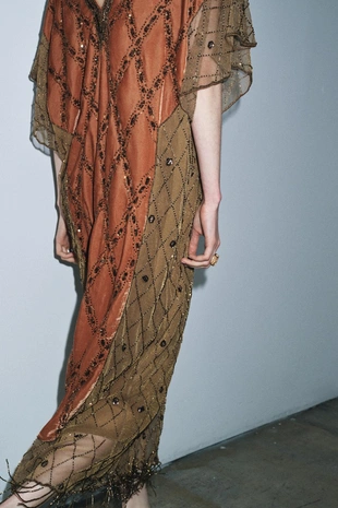 Комбинированное платье из бархата с пайетками и бусинами LIMITED EDITION- Заказать в России