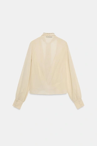 Рубашка из жоржета с фуляром и бусинами- Заказать в России