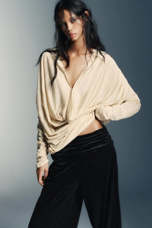 Блестящие бархатные брюки BAGGY- Заказать в России