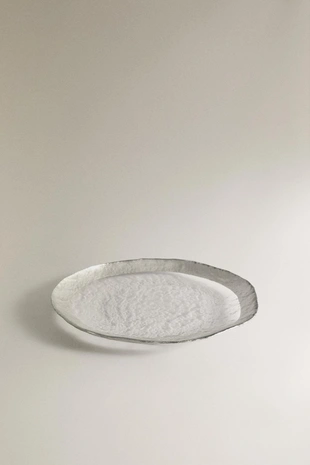 Стеклянная дессертная тарелка с серебристым ободом- Заказать в России