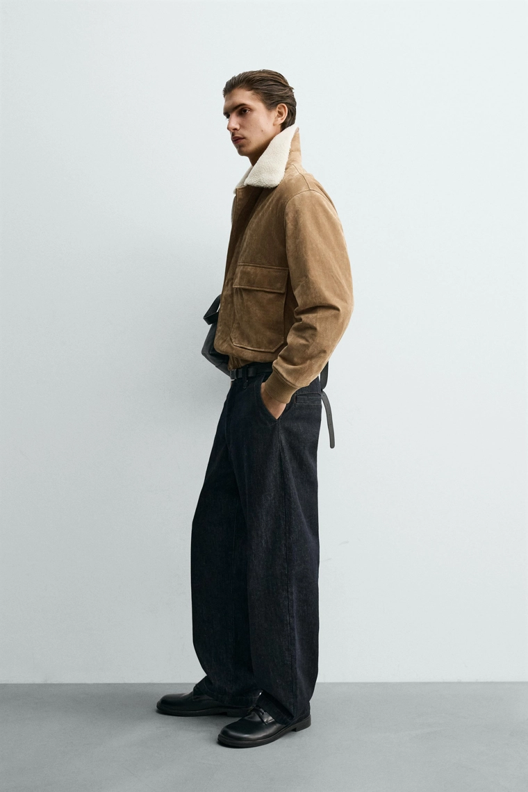 Куртка из кожи и замши с отделкой из искусственного меха