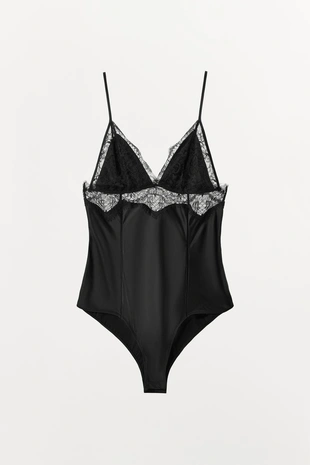 Атласное боди с кружевом- Заказать в России
