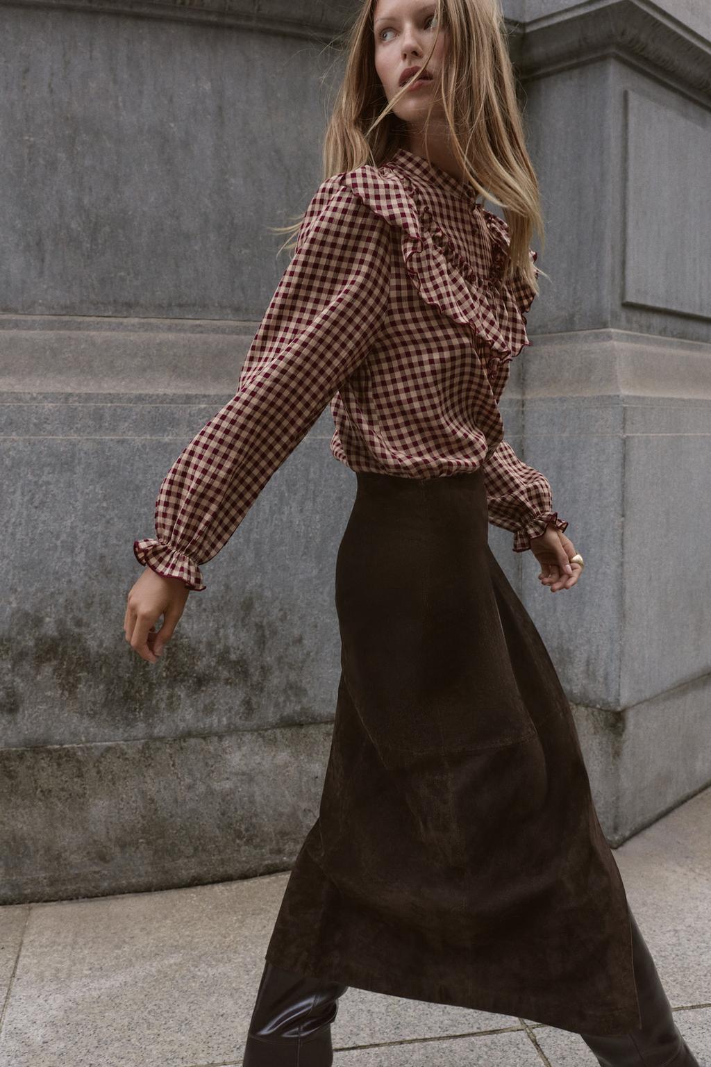 БЛУЗА В КЛЕТКУ ВИШИ С ВОЛАНАМИ