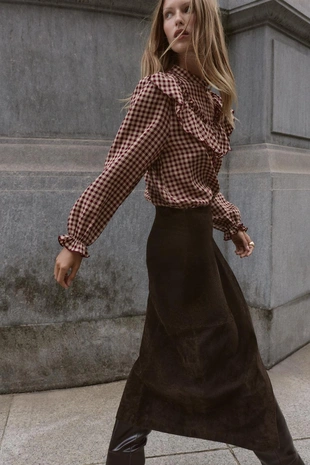 Блуза в клетку виши с воланами- Заказать в России