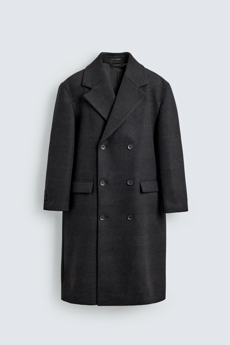 Пальто двубортное в клетку