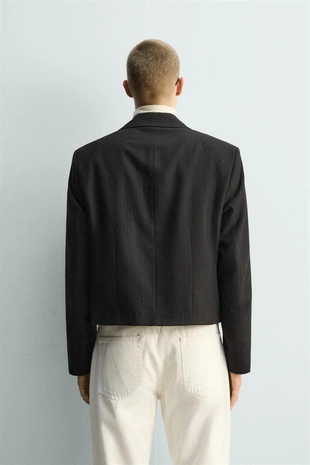 Укороченный блейзер в тонкую полоску- Заказать в России