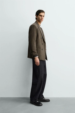 Двубортный блейзер в клетку из шерсти- Заказать в России