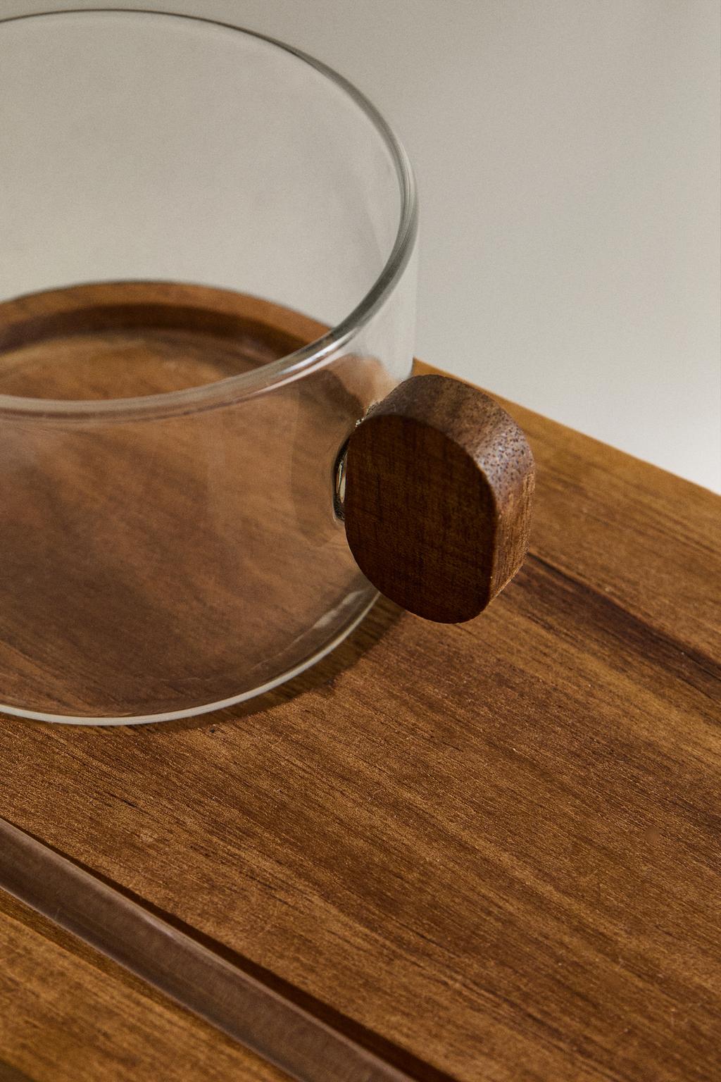 Стеклянная кружка с подносом из боросиликатного стекла