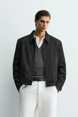 Укороченная куртка из искусственной замши- Заказать в России