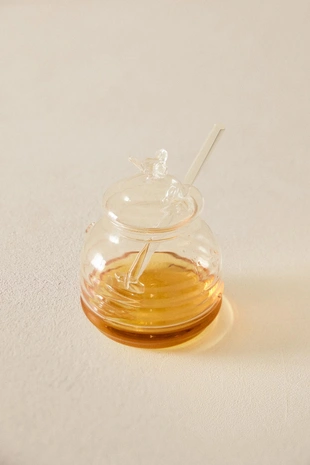 Банка для меда из боросиликатного стекла с рисунком пчелы на крышке- Заказать в России