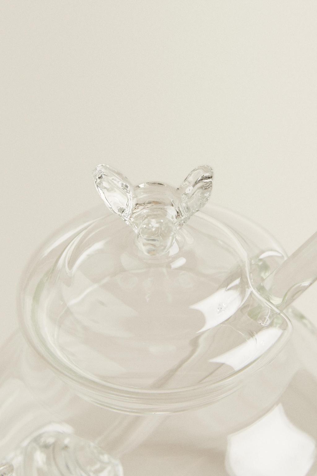 Банка для меда из боросиликатного стекла с рисунком пчелы на крышке