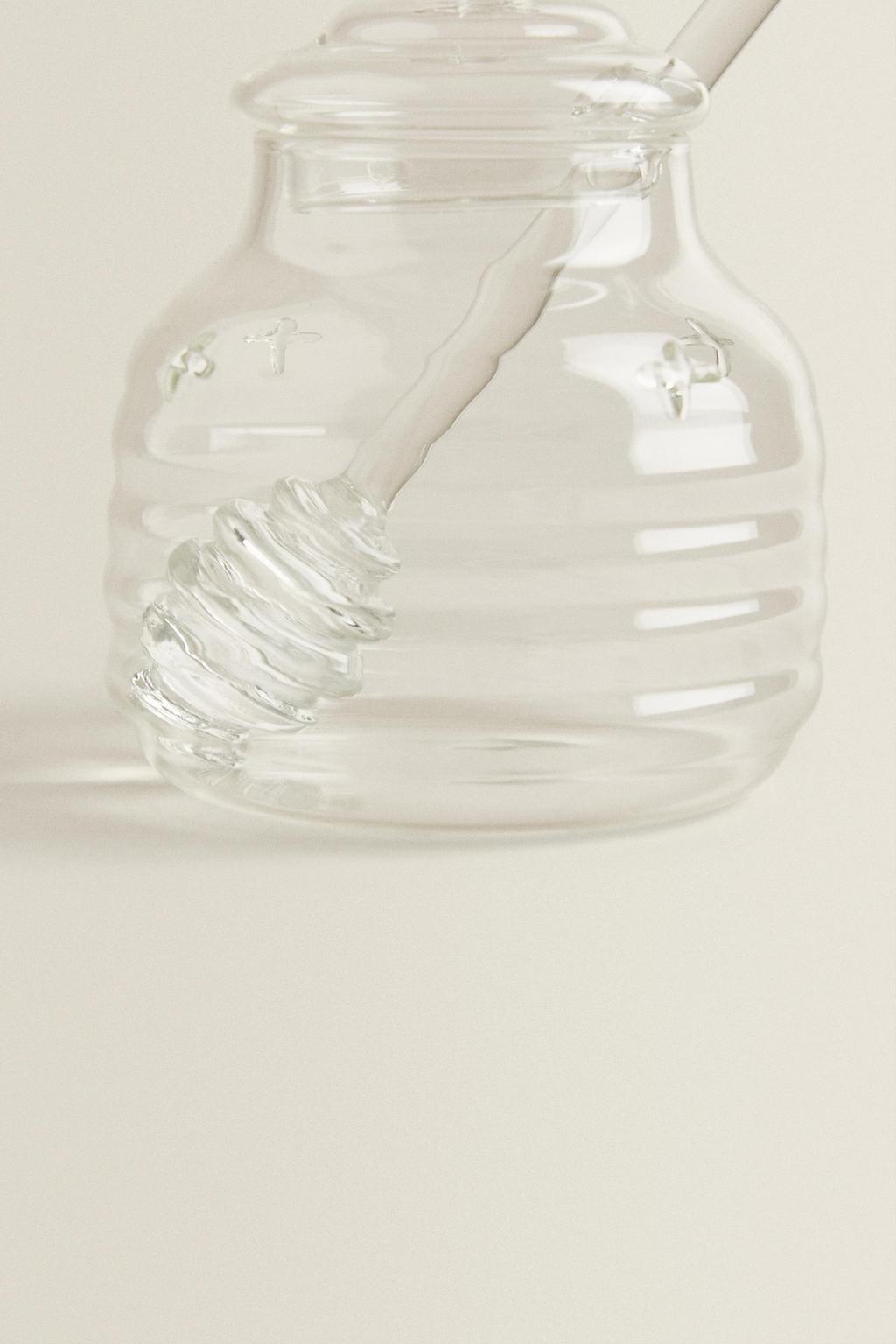 Банка для меда из боросиликатного стекла с рисунком пчелы на крышке