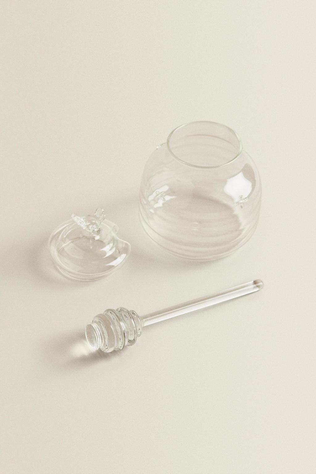 Банка для меда из боросиликатного стекла с рисунком пчелы на крышке