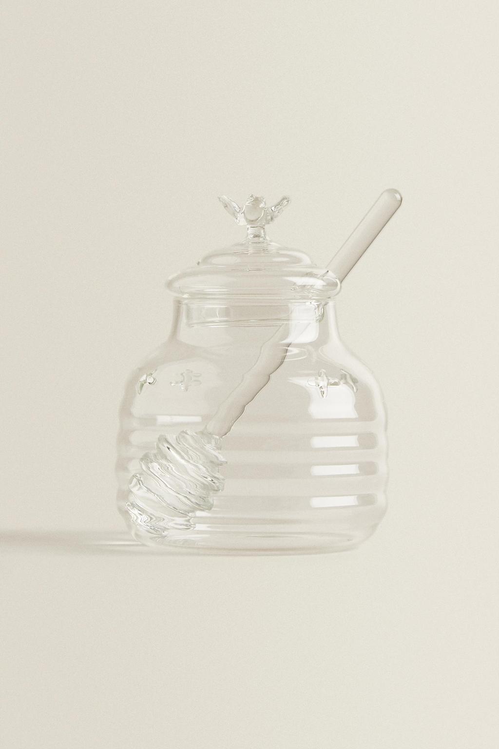 Банка для меда из боросиликатного стекла с рисунком пчелы на крышке