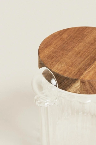 Сахарница из боросиликатного стекла с деревянной крышкой- Заказать в России