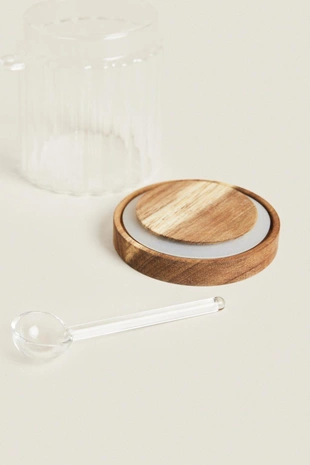 Сахарница из боросиликатного стекла с деревянной крышкой- Заказать в России