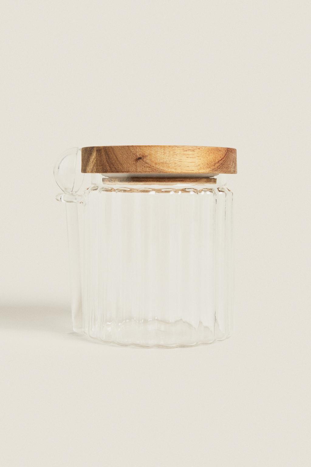 Сахарница из боросиликатного стекла с деревянной крышкой