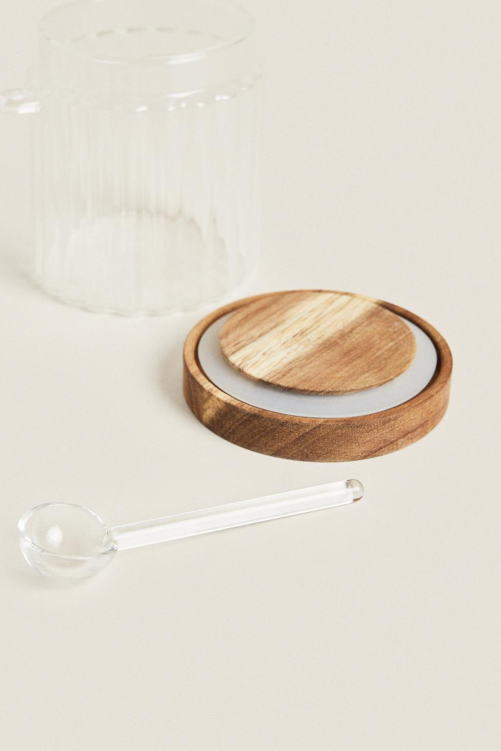 Сахарница из боросиликатного стекла с деревянной крышкой