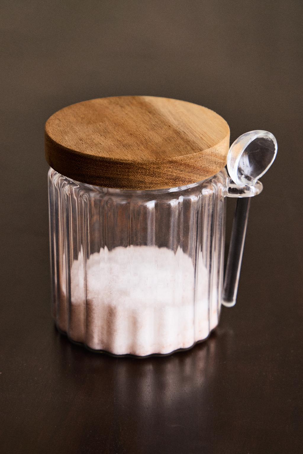 Сахарница из боросиликатного стекла с деревянной крышкой