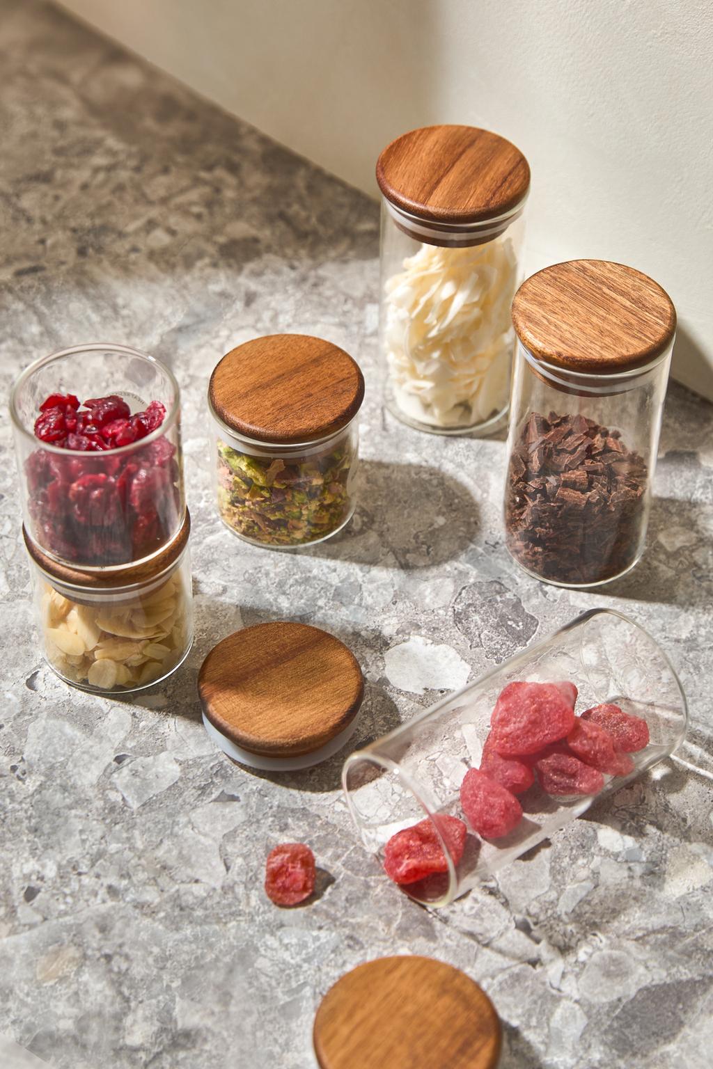 Стеклянная банка для хранения кухонных принадлежностей из дерева акации