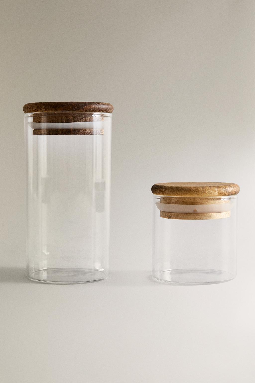 Стеклянная банка для хранения кухонных принадлежностей из дерева акации
