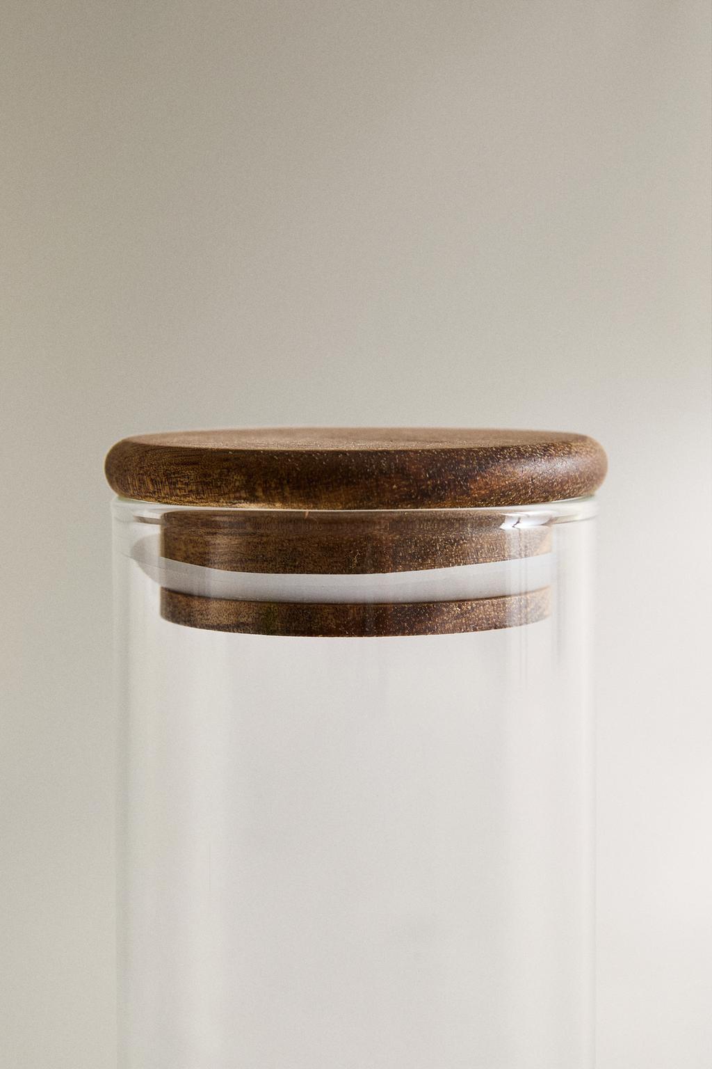 Стеклянная банка для хранения кухонных принадлежностей из дерева акации