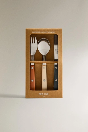 Набор детских столовых приборов в теплых тонах (набор из 3 шт.)- Заказать в России