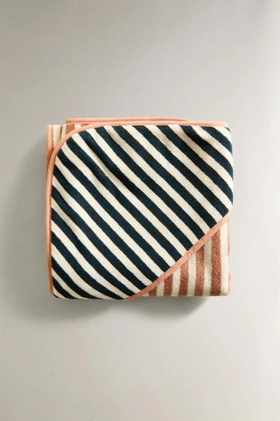 Двусторонний полосатый детский халат с капюшоном- Заказать в России