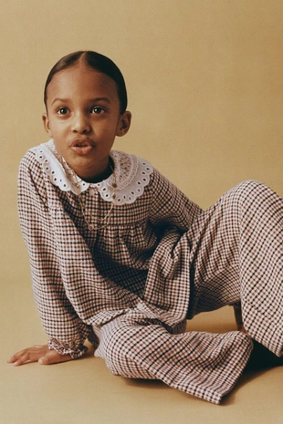 Рубашка в клетку с вышитым воротником- Заказать в России