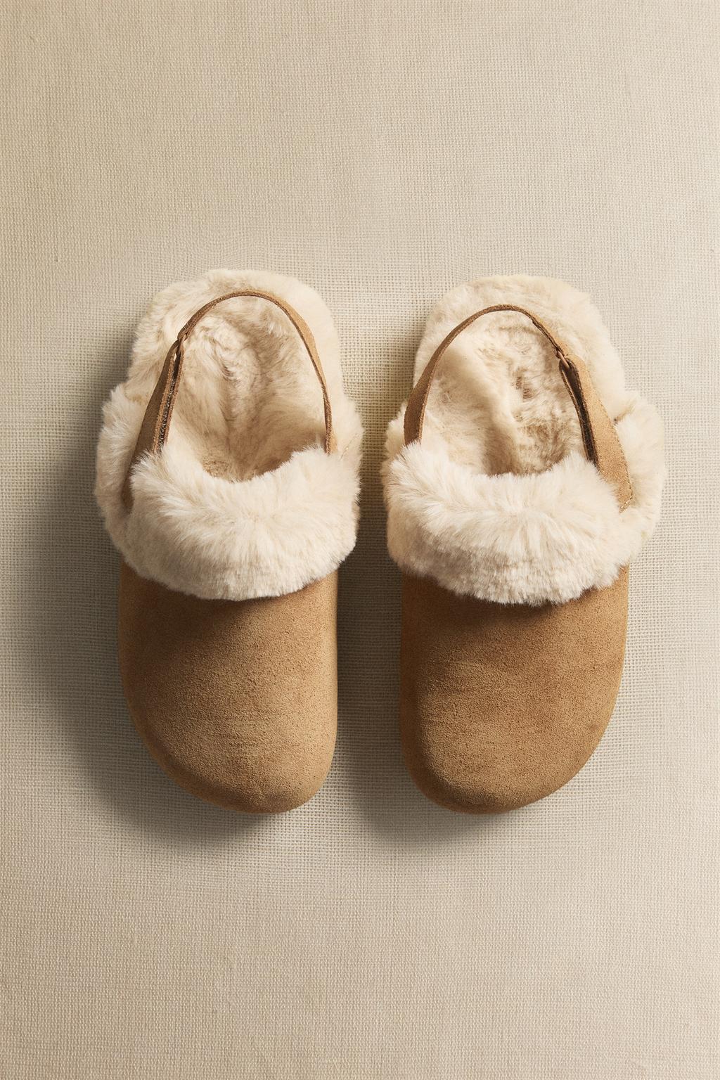 Детские теплые кожаные сабо