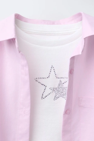 Комплект: рубашка из поплина и футболка со стразами- Заказать в России