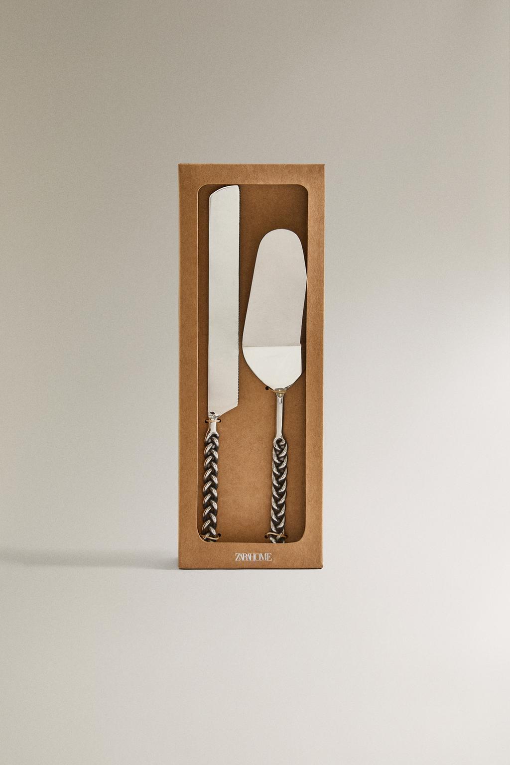 Набор тортовой лопатки и ножа с металлической оплеткой ручки