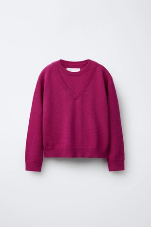 Свитер из 100% шерсти с двойным воротником- Заказать в России