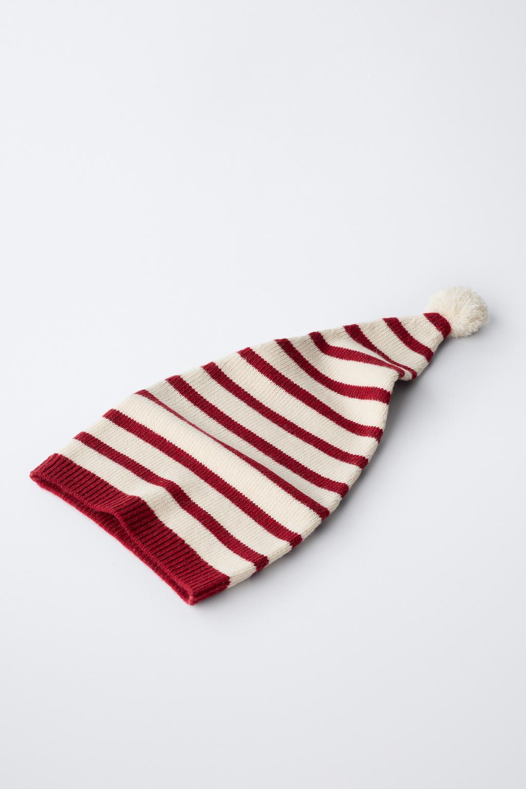 0 МЕСЯЦЕВ – 14 ЛЕТ/ ВЯЗАНАЯ ШАПКА В ПОЛОСКУ С ПОМПОНОМ И ШЕРСТЬЮ