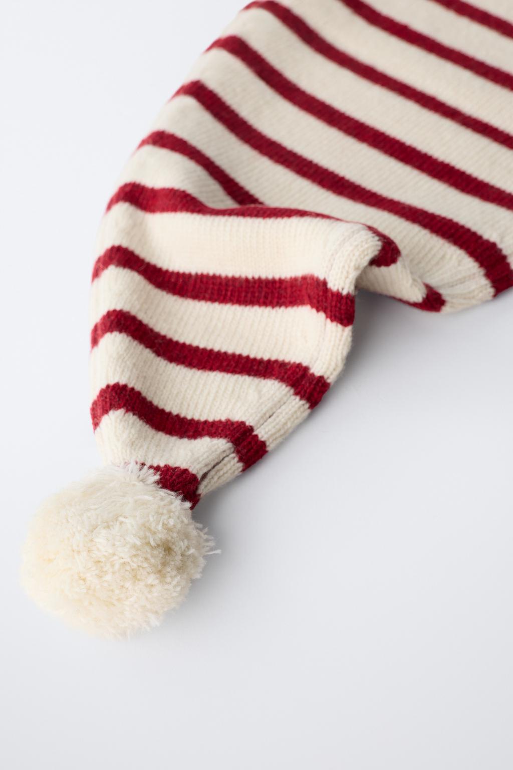 0 МЕСЯЦЕВ – 14 ЛЕТ/ ВЯЗАНАЯ ШАПКА В ПОЛОСКУ С ПОМПОНОМ И ШЕРСТЬЮ