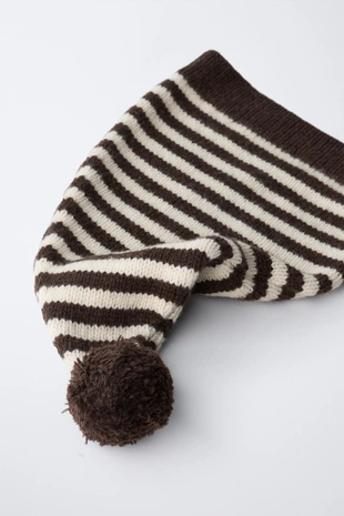 6-12 месяцев/ шапка бини в полоску с помпоном из шерсти- Заказать в России