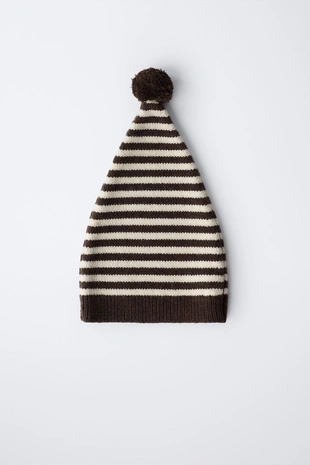 6-12 месяцев/ шапка бини в полоску с помпоном из шерсти- Заказать в России