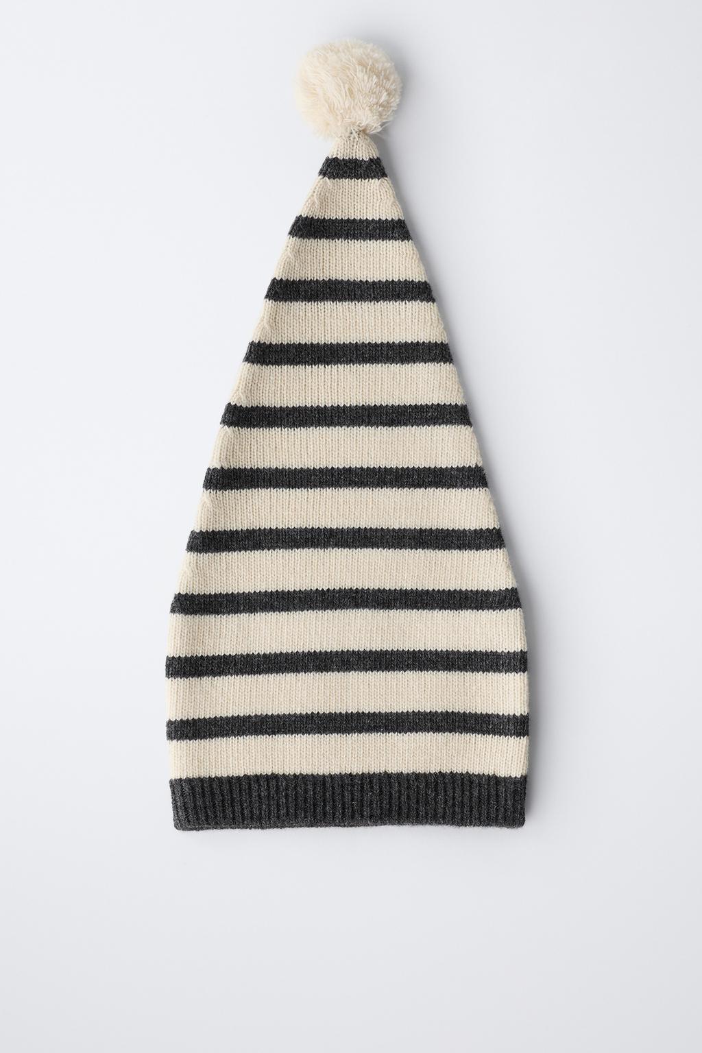 0 МЕСЯЦЕВ – 14 ЛЕТ/ ВЯЗАНАЯ ШАПКА В ПОЛОСКУ С ПОМПОНОМ И ШЕРСТЬЮ