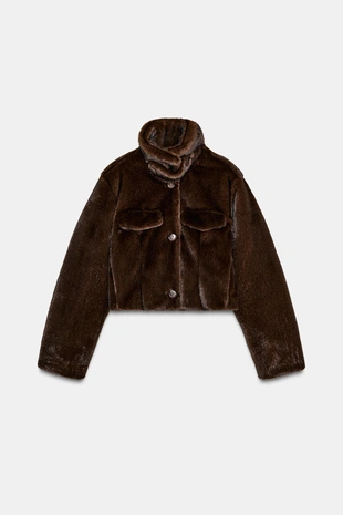 Укороченная куртка-бомбер из искусственного меха- Заказать в России