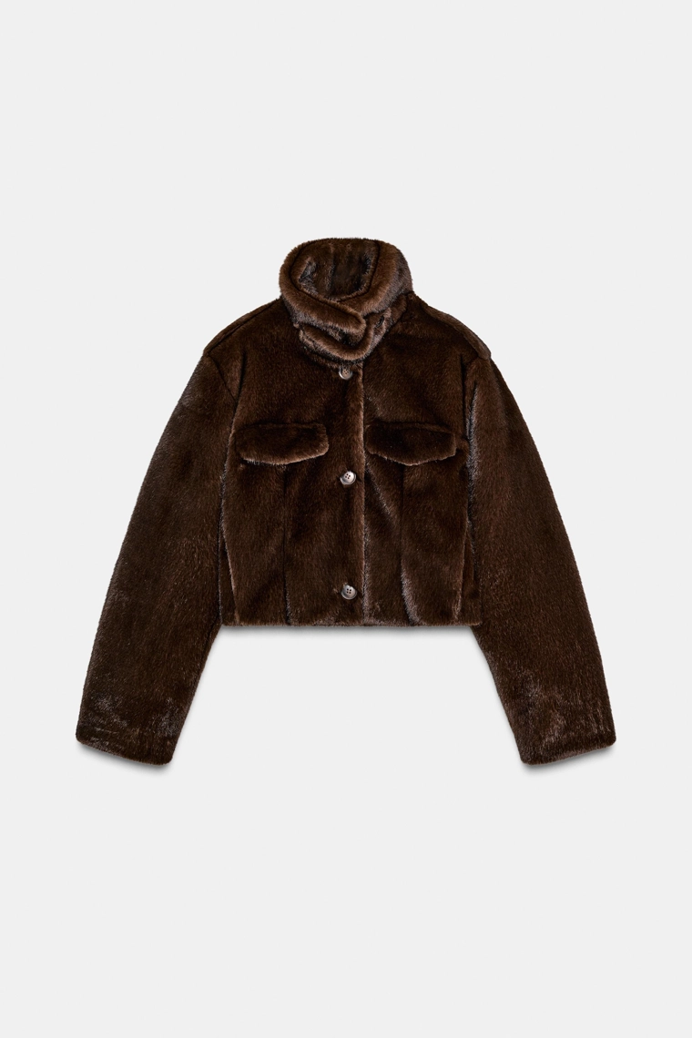 Короткая бомбер-куртка с искусственным мехом